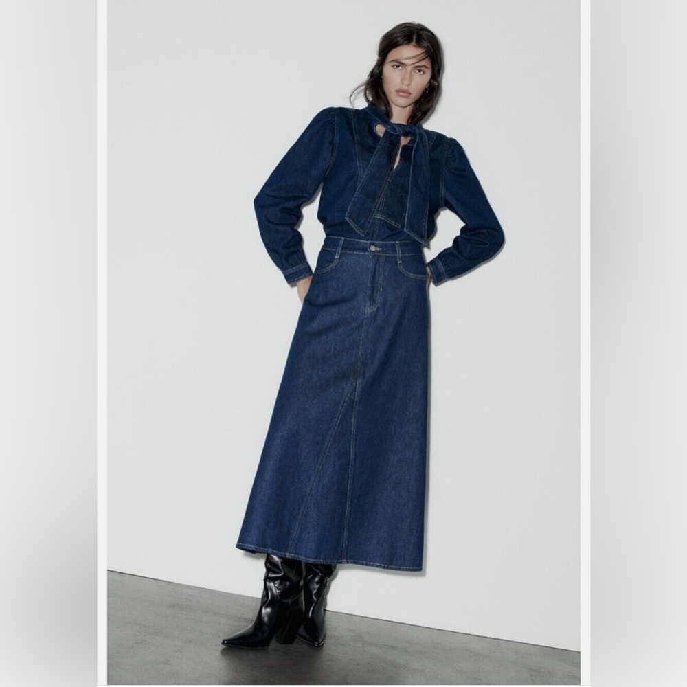 Zara | High Waisted Dark Indigo Denim Skirt | Size M